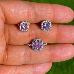 Sterling Silver Set Engagement Ring, Stud Earrings